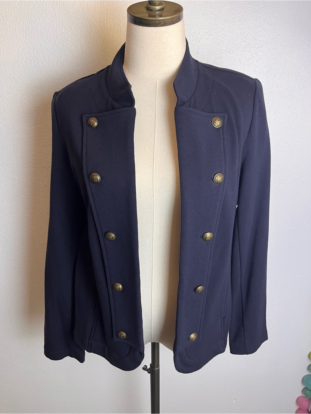 Tommy Hilfiger Navy Double-Breasted Military Blazer with Metal Crest Buttons - Picture 2 of 9